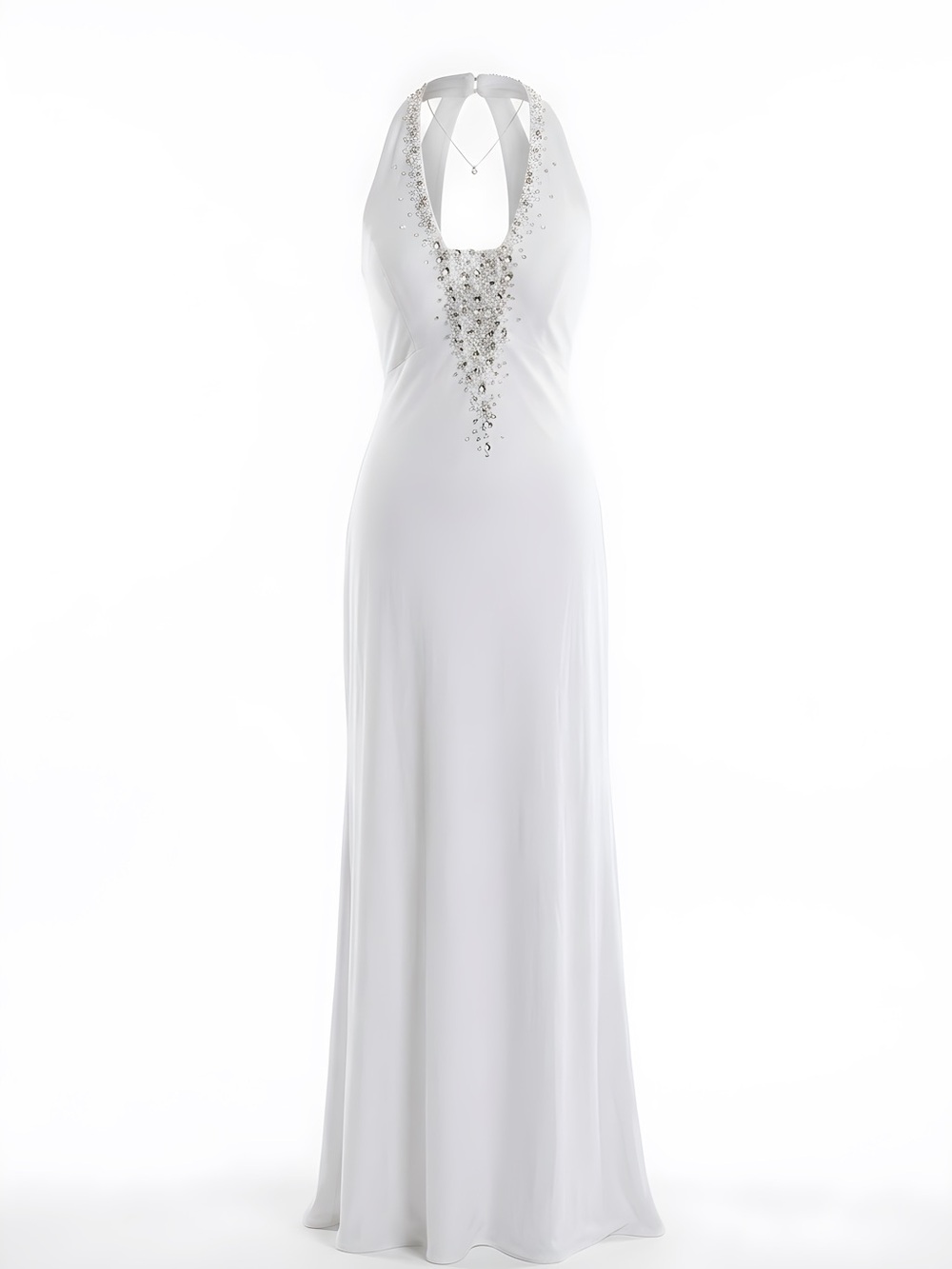 Ignite Evenings White Beaded V-Neck Maxi Dress